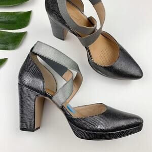 Corso Como Icelyn Heels Metallic Grey Platform Pumps Elastic Straps Women's 10